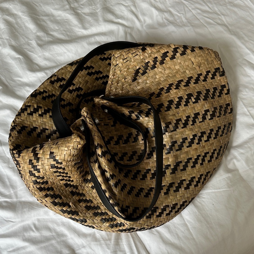 All Saints Tan and Black Woven Tote - Picture 6 of 8